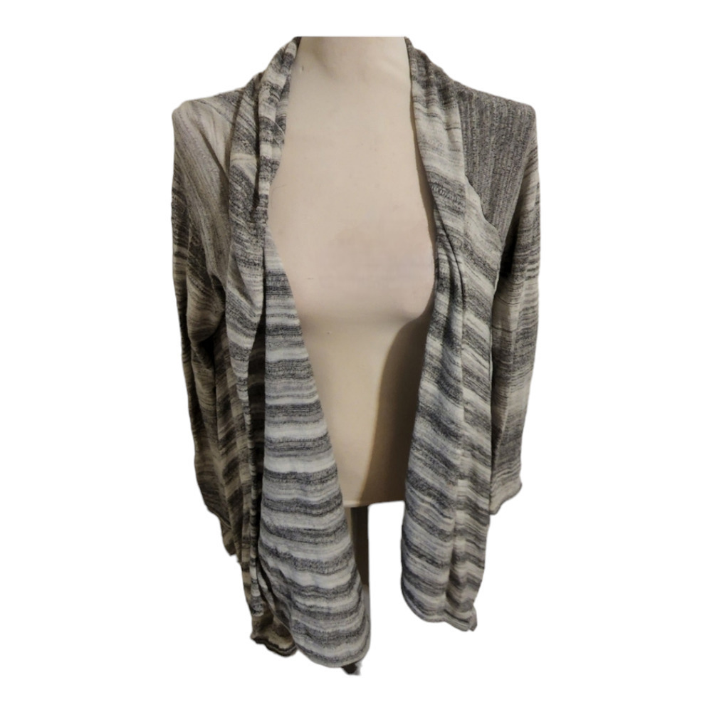 Athleta Gray Striped Asymmetrical Hem Open Front Cardigan Sweater size medium